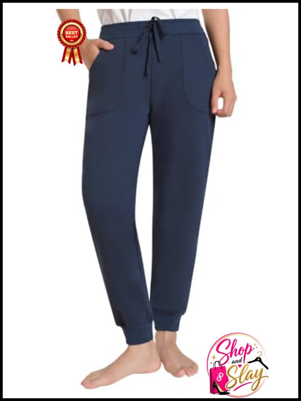 Petite Fleece Lined Joggers Sweatpants with Pockets Cuffed